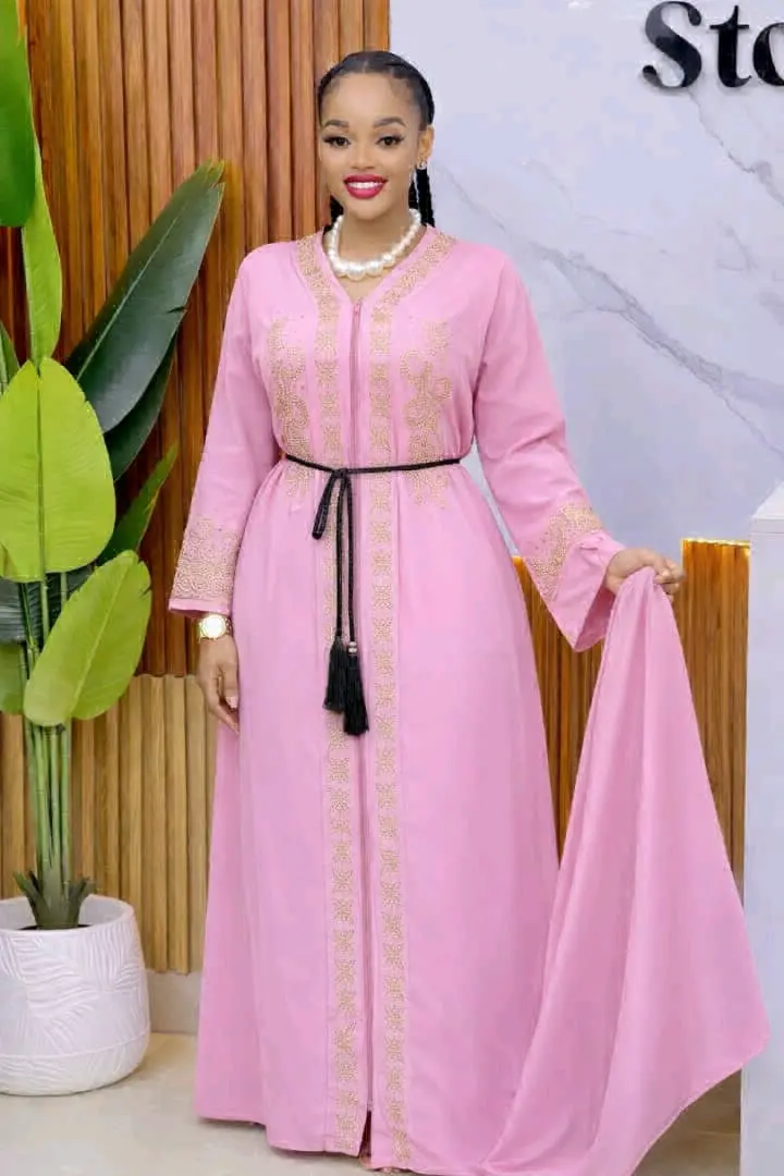 Abaya Dress Set (2 Pieces) - Dark Blue with Gold Embroidery thumbnail 5