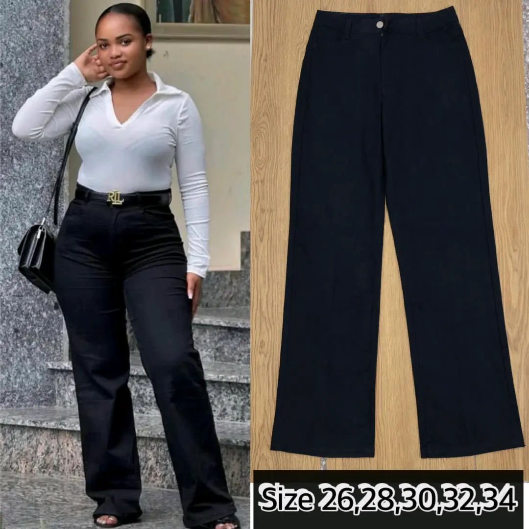 Black Wide-Leg Trousers Available in Multiple Sizes