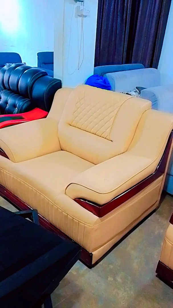 Modern Beige Leather Sofa Set